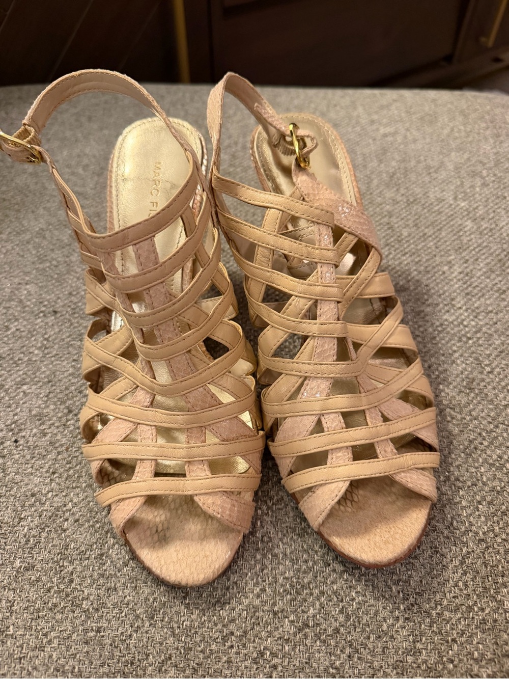 Marc Fisher Nude Blush Strappy Cage Heels